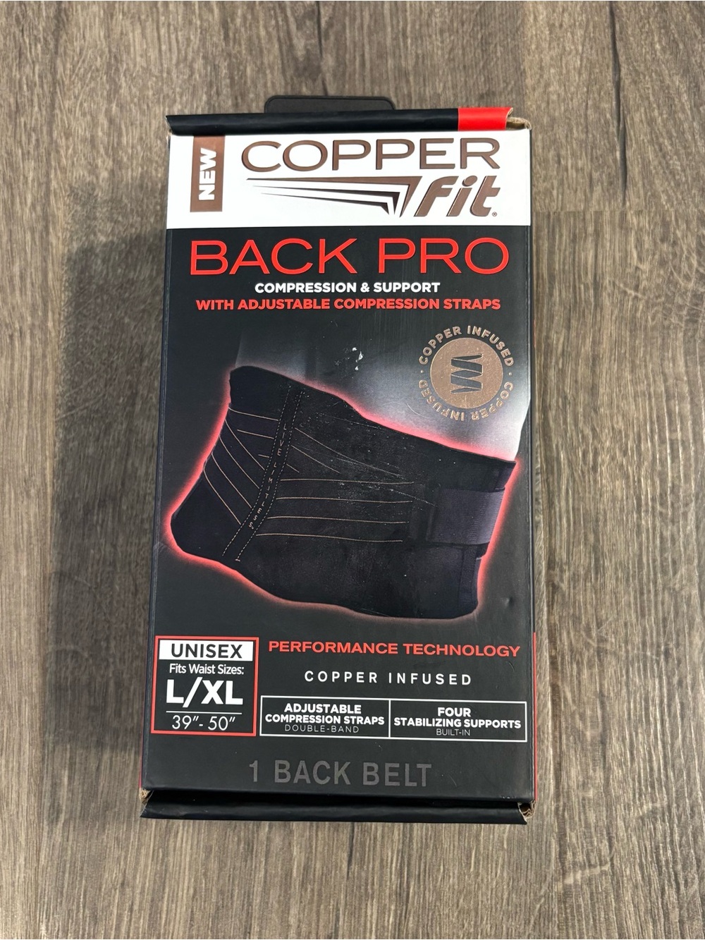 Copper Fit Back Pro Compression Support Belt Unisex L/XL 39”-50” Black - EUC